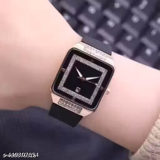 Awesome Prices fashionable Black analog women watch Rubber strap Diamond girls
