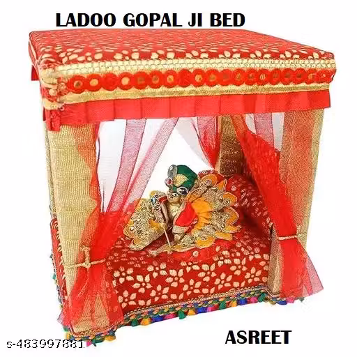 NEW LATEST ATTRACTIVE BED/SIHASAN FOR BHAGWAN JI/KANHA JI/LADDO GOPAL JI/SHANKAR BHAGWAN JI - SIZE 0-3 NUMBER KANHA JI BY ASREET COLLECTION