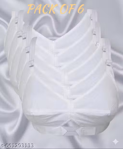 Comfort Fit Round Stitch White Cotton Bra Pack of 6 | Soft Daily Wear Bra for Women & Girls