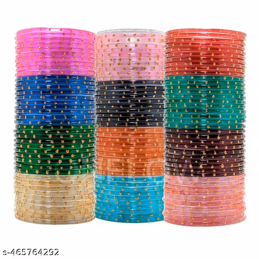 Fancy Resham Glass Bangles 12 Colours 120 Bangles Set