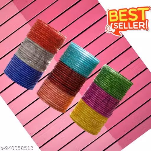 ONFLOW Premium Glass Bangle Collection - 108 Pieces (9 Radiant Colors) | Elegant Gold-Dotted Traditional Bangle Set for Women & GirlsONFLOW Premium Glass Bangle Collection - 108 Pieces (9 Radiant Colors) | Elegan color -Dotted Traditional Bangle Set for W