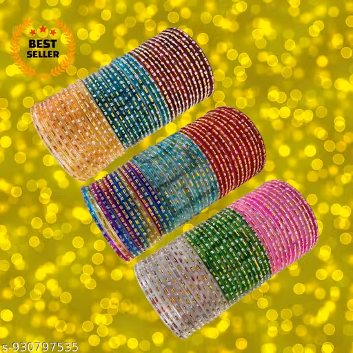 ONFLOW Exclusive 108-Piece Glass Bangle Set | 9 Radiant Colors with Golden Star Work | Premium Traditional Firozabad Chudi Set for Women & Girls | Festive & Wedding Wear