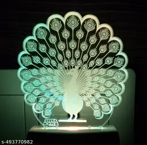 7 Color Changing LED 3D Illusion Peacock Night Lamp – Acrylic Dancing Peacock Light with Plug, Multicolor Decorative Bedside & Gift Lamp (3 Inch)