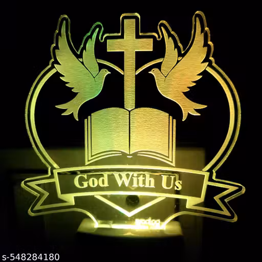 Bhoomi's "God with us" 3D Optical Illusion Acrylic Night Lamp, 7 Colors RGB Auto Gradual Changing LED Plug and Play Night Light/best for gift (Jesus)