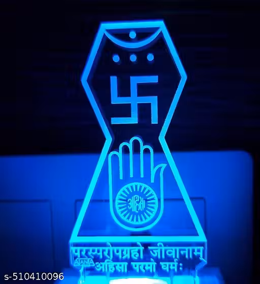 Bhoomi's Jainism Symbol RGB 7 Colors Auto Colour Changing LED Plug N Play Night Light, Office Day Light, For Home and Office Use, Best for Gift