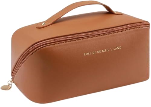 Large Buddy Cares Large Capacity Travel Cosmetic Bag with Handle and Divider - Multifunctional Makeup Bag for Easy Access, Waterproof (Brown)