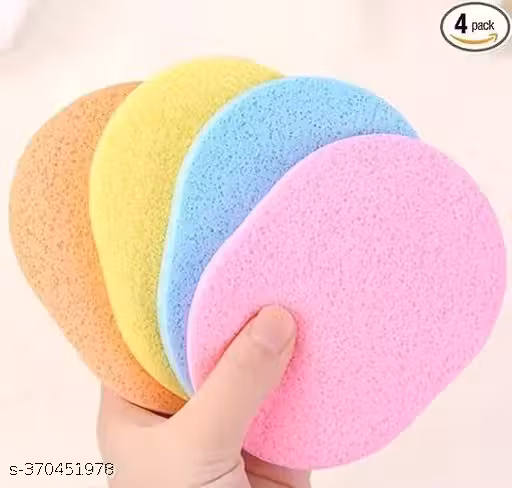 Facial Cleansing Sponge Face Makeup Wash Pad Cleaning Sponge Puff Exfoliator Scrub - Pack of 4 (Multicolor)