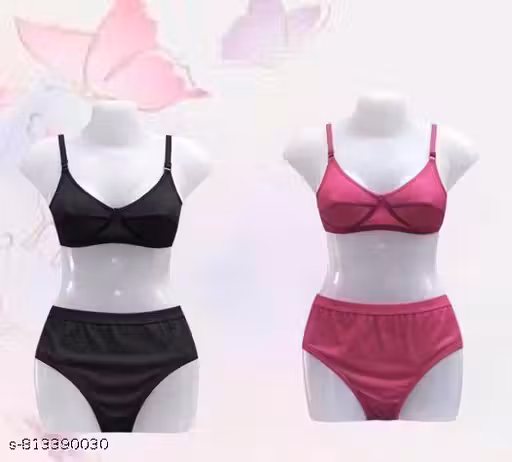 Women Comfortable bra and panty sets lingerie set daily wear 2 bra panty Black and Rani Mehroon