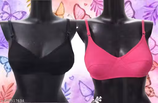 Trendy Seamless Daily Wear Bra Comfart Fit Soft Cotton Bra 2 Bra Black and Pink