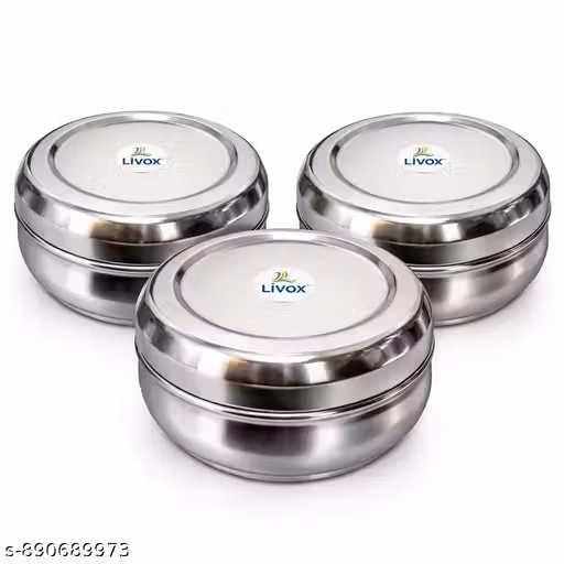 Pack of 3 Stainless Steel Food Storage Container, Tiffin Box , Lunch Box for school