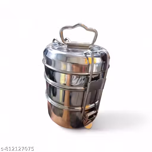 LuxeCraft | Stainless Steel 3-Compartment Tiffin Box with Strong Locking Clips – Durable, Leak-Proof, Lunch Box for Office, School, & Meal Storage