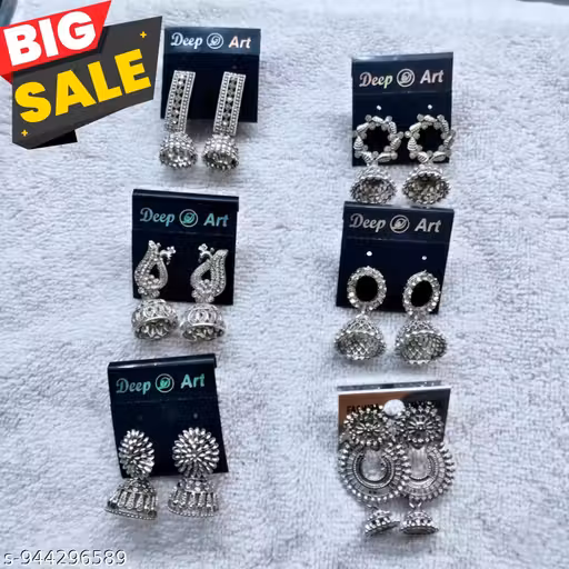 Rivaayat's Pack of 6 Oxidised Silver Jhumka Earrings for Women & Girls – Combo Set with Peacock, Floral, Round & Chandbali Designs – Traditional & Ethnic Wear Jewellery for Navratri, Diwali, Karwa Chauth & Daily Use
