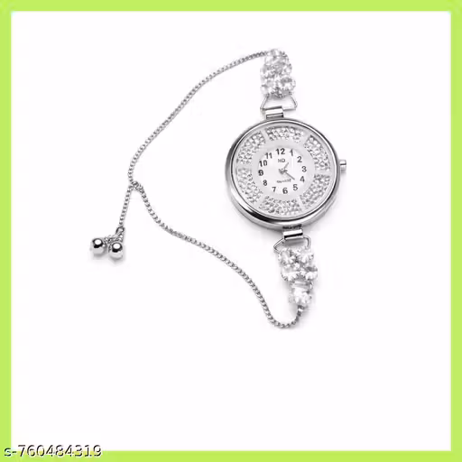 Women’s Crystal Bracelet Watch | Silver Plated Adjustable Chain Analog Watch | Stone Designer Fashion Watch | Special Gift for Her