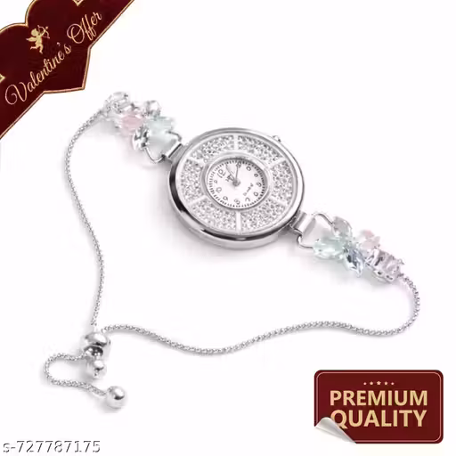 Women's Crystal Bracelet Watch | Silver Plated Adjustable Chain Watch | Multi Stone Designer Watch | Valentine Special Gift for Her | Fashion Jewelry Watch