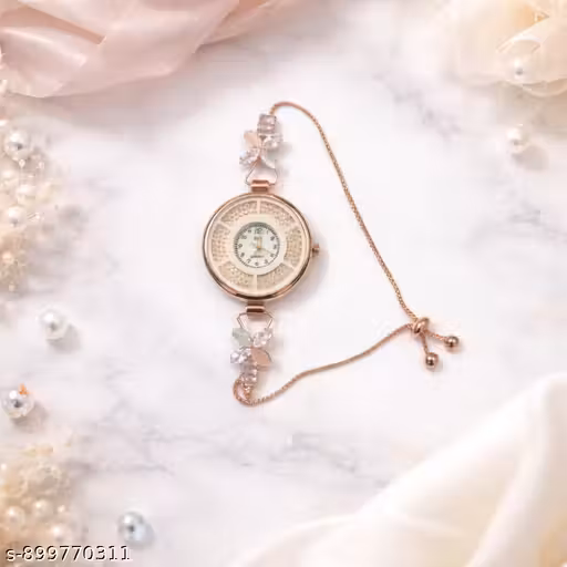 Elegant Women’s Rose Gold Crystal Watch | Adjustable Bracelet Style | Designer Multi-Stone Watch | Special Gift for Girls | Premium Fashion Watch with Pastel Stones