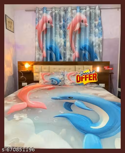 Heavy 7D Digital Glace Cotton Super King Size Printed Flat Double Bedsheet with Pillow Covers | Soft & Premium Bedding Set