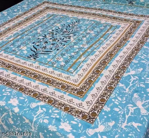 Premium Cotton Double Bedsheet with Pillow Covers | Soft Printed King Size Flat Bed Sheet for Home
