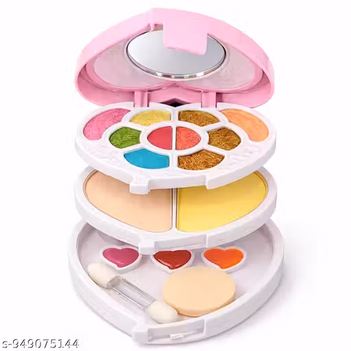 Makeup Kit Heart Shape Mini All in One Compact Palette for Girls & Women with 9 Shimmery Eye Shadow, 2 Face Powders, 3 Lip Colors, Mirror, Puff & Dual Tip Applicator
