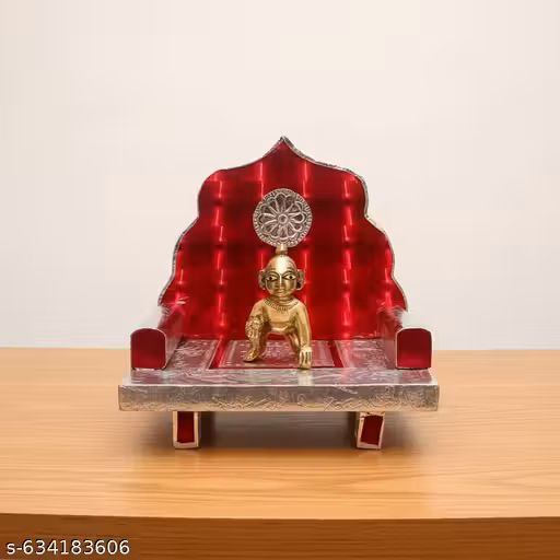 Handcrafted Red & Silver Decorative Singhasan/Sofa bed (0-3)Size with Laddu Gopal Idol – Traditional Pooja Jhula Stand
