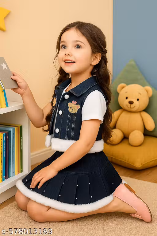 LITTLE MUFFSBaby Girl Blue Denim Skirt – Stylish & Comfortable Party Wear Outfit