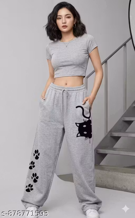 Grey Cat printed cotton trouser