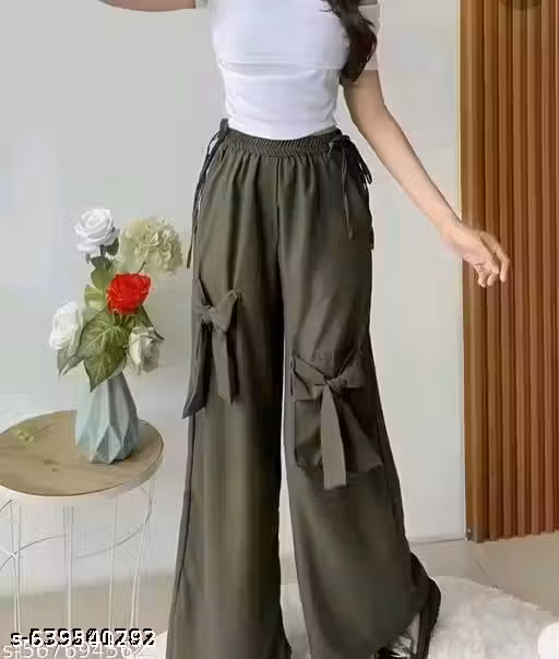 Women solid stylish pocket cargo ns jpgers pants