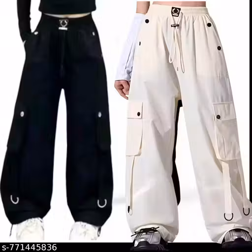 Package Contains: 2 Cargo Pants (1 Free Combo) high waist cargo trousers street style pants women oversized cargo pants loose fit trousers women utility pants women college wear pants girls casual cargo pants combo black white cargo pants