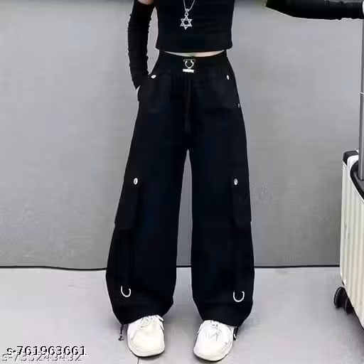 NEW COTTON TROUSER FOR WOMEN WOMEN CARGO PANTS BLACK CARGO TROUSERS HIGH WAIST CARGO PANTS WOMEN BAGGY PANTS FOR WOMEN STREET STYLE TROUSERS WIDE LEG CARGO PANTS CASUAL WOMEN TROUSERS CARGO PANTS FOR GIRLS TRENDY WOMEN BOTTOM WEAR LOOSE FIT TROUSERS WOMEN