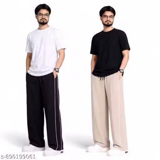 # Combo Men Solid Casual Loose Fit Track Pants | Wide Leg Comfortable Trousers for Men