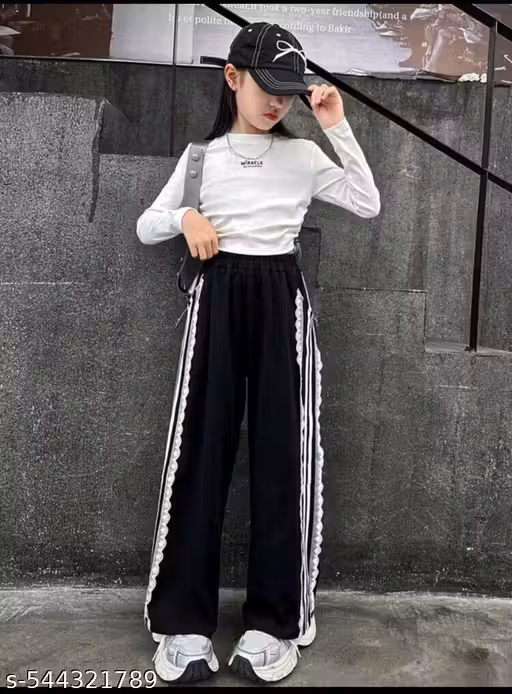 786@Black Lace White Patti Trouser for woman