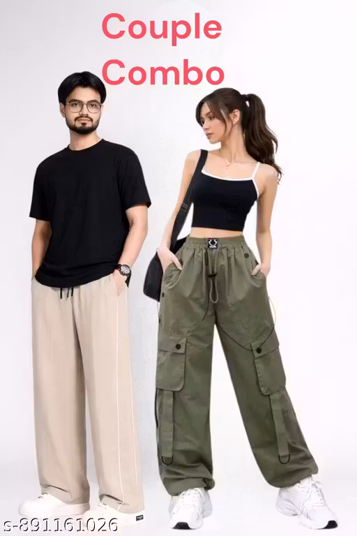 Cargo Pants Combo Pack of 2 Trendy Cargo Trousers Combo Stylish Couple Combo Set Affordable Couple Outfit Cotton Blend Cargo Pants Baggy cargo trousers for men and women combo