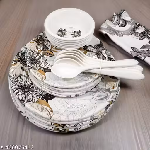 Inpro Every Occasion Covered: 24-Piece Melamine Dinner Set Includes 6 Full Plates, 6 Half Plates, 6 Bowls & 6 Spoons- Perfect for Dinning