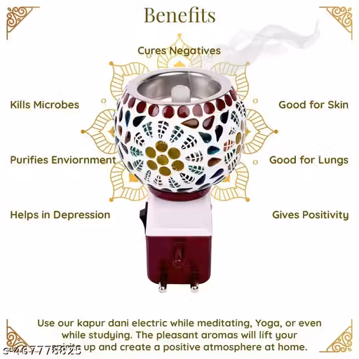 Ceramic Diffuser | Kapoor Dani Cum Night Lamp Multi Functional Essential Oil Camphor Burner For Fragrance With Switch On/Off Button For Heating home and office