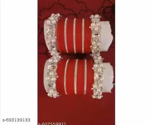 SHRI BANKEY Plastic Chooda Set With Pearls And Cubic Work For Women And Girls (Pack Of Both Hand Chooda Set)