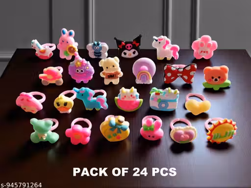 Adjustable Ring Set | Jewellery Rings | Stylish Cute Plastic Cartoon Toy Finger Rings for Playful Kids Girls and Boys (Random Designs, Pack of 24 Pcs)