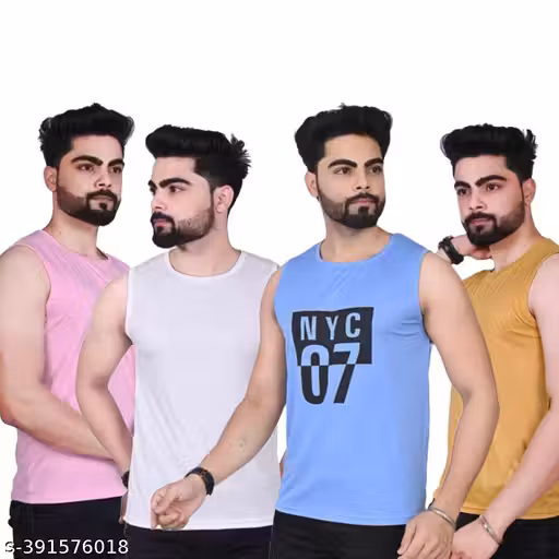 PACK OF 4 PCS COMBO MULTI COLOUR PRINTED AND PLAIN VEST FOR MEN