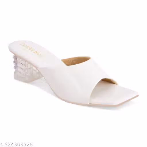 Women’s Premium Glossy White Open Toe Mule Sandals with Transparent Acrylic Block Heel | Stylish