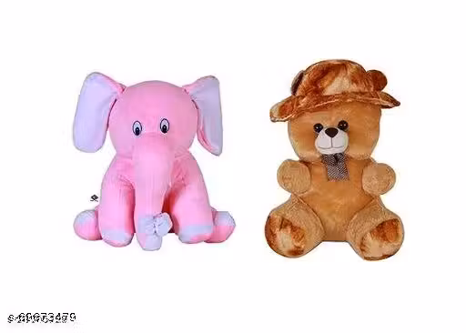 Soft Lovable Hugable Cap Teddy And Sitting Elephant For Kids Toys Bithday Gift - 30 cm (Multicolor)