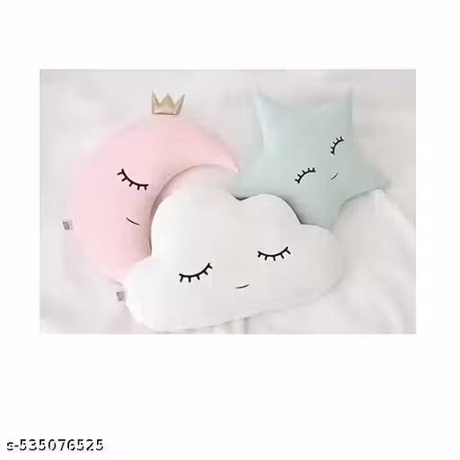 Cute Cloud Moon Star Pillow with Crown, Kids Cushion, Soft Toy, Soft Plush Pillow, cot Cushion, Nursery décor, Baby Cushion (Pack of 3