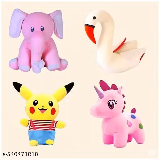combo Elephant,Clother Pikachu,Unicorn And Swan Combo Of 4 For Kids, Gift & Decoration (Teddy Bear) - 30 cm
