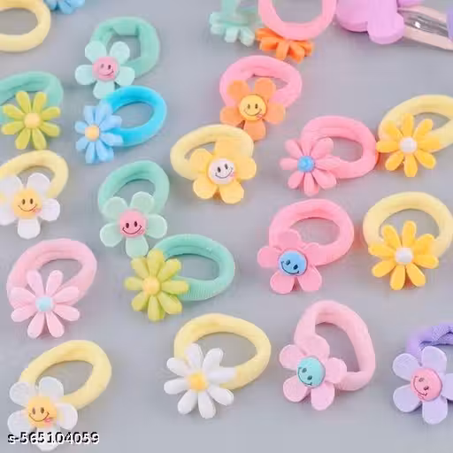Colorful Flower Design Elastic Hair Bands – Rubber Bands & Hair Accessories for Baby Girls, Toddlers, Kids, and Women (Assorted, Pack of 12 Pairs)