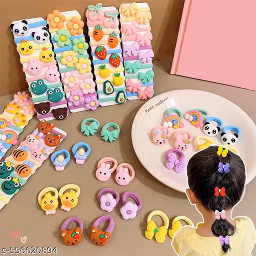 Cartoon Character Hair Accessories – Fun Elastic Hair Bands for Kids, Baby Girls & Women | Cute & Colorful Hair Ties (Random Designs, Pack of 12 pairs)
