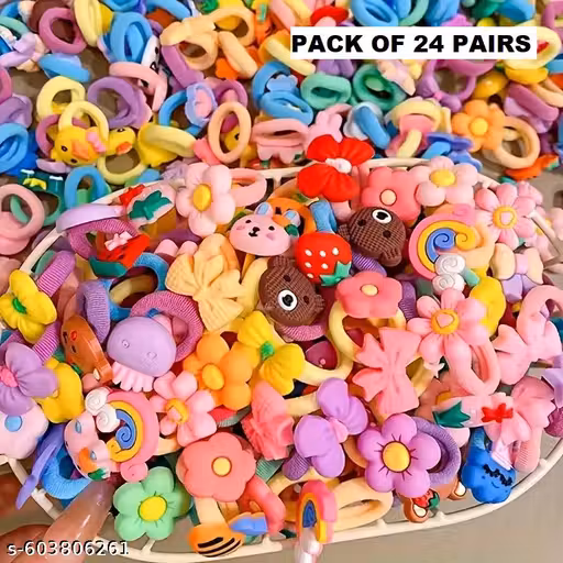 Fun Cartoon Character Design' s Hair Accessories | Elastic Hair Bands for Kids, Baby Girls & Women (Assorted, Pack of 24 Pairs)