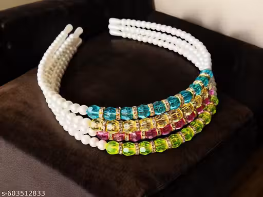 4 PCS Fashion Hair Accessories Headbands Shinny Crystal with Pearl Beaded Hair Hoop Bands for Women - Multicolour, Assorted