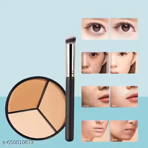 Tri-Color Concealer Palette, Moisturizing & Waterproof Long-Lasting Matte Conceal Cream, 3 In 1 Full Cover Concealer Makeup Palette Cream 30G, All with foundation brush