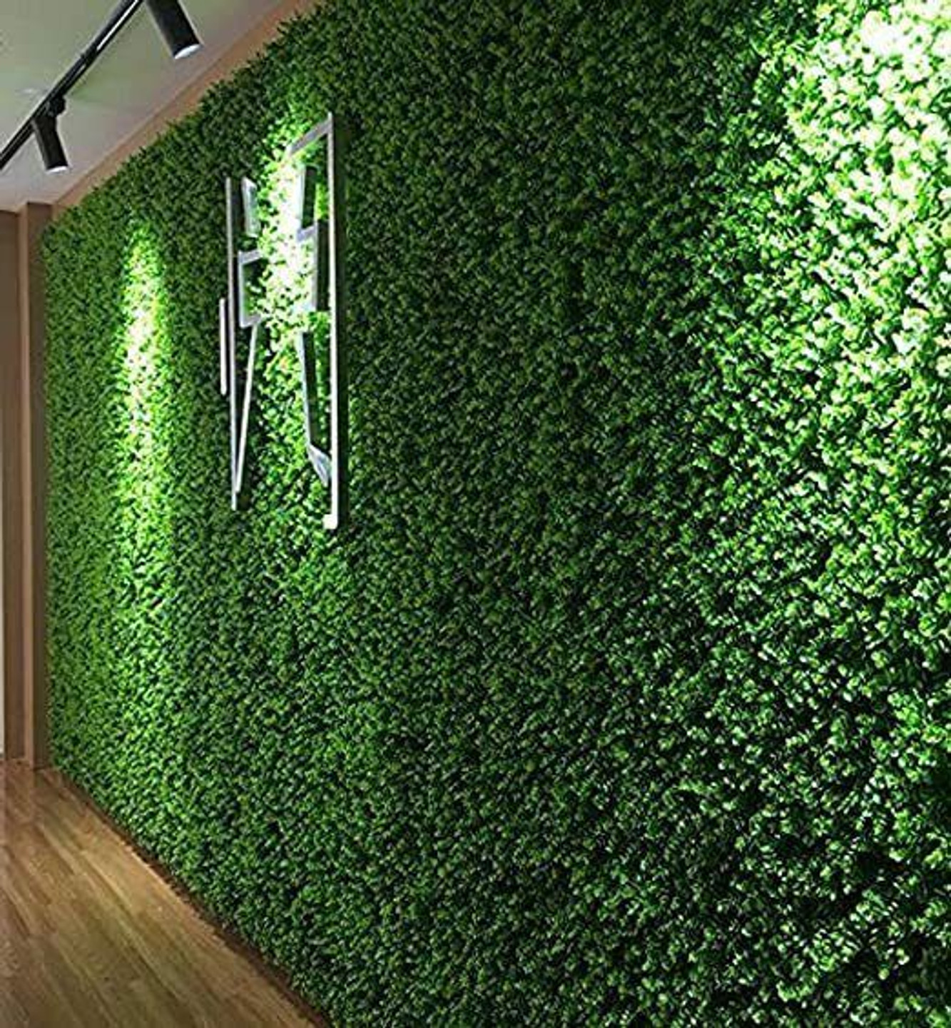 Vasthara co Pack of 2 Artificial Small Leaves Wall Grass Tiles(40X60 CM) Green Eucalyptus Artificial Flower (10 cm, Pack of 2, Vine & Creepers