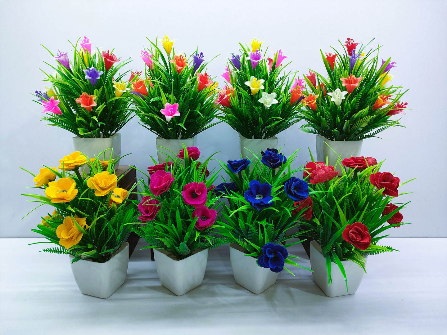 ADIRSA Artificial Plants for Home Office Decor Mix Color Decorative Piece Rose Multicolor Wild Flower Artificial Flower with Pot (7 inch, Pack of 8, Flower with Basket)