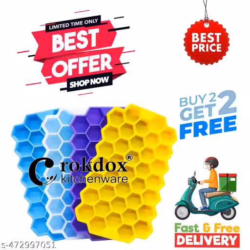 Silicone Ice Trays for Freezer - Flexible Honeycomb Ice Cube Trays for Freezer - Popsicle Mould/Ice Cube Maker/Chocolate Mould/Fridge Tray - Pack of 4 ( BLUE-WITE-PURPUL-YELLOW-4 PACK )