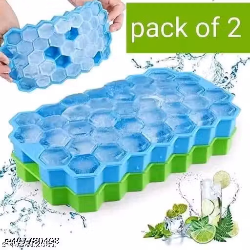 Flexible Silicone Honeycomb 37 Cavity Ice Cube Tray for Freezer Moulds Small Cubes Whiske Fridge Bar Soft Ice Cube Tray (PACKOF 2)