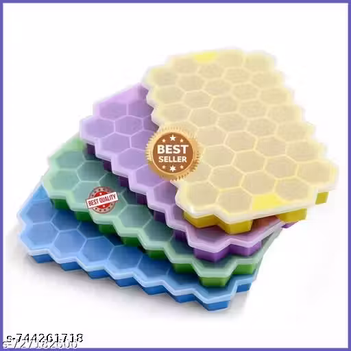 Premium Silicone Honeycomb Ice Cube Tray –with lid 37 Cavity BPA-Free Mold for Small Ice Cubes, Whiskey & Cocktails – Easy Release & Stackable Design, Multicolor | With Lid - Pack of 4